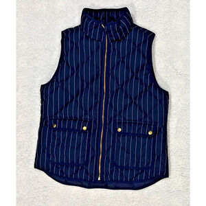 J. Crew Ladies Vest, Navy W/ White Pinstripes And Gold Accessories Size Medium